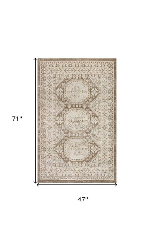 4' X 6' Brown Geometric Distressed Area Rug