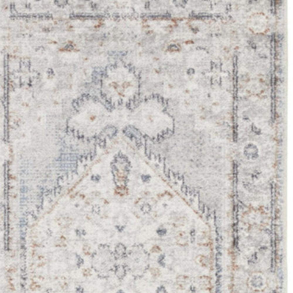 6' Blue Oriental Distressed Runner Rug