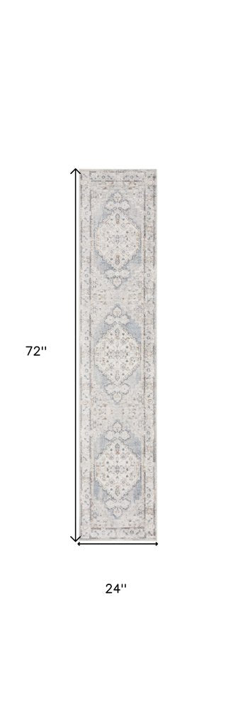 6' Blue Oriental Distressed Runner Rug