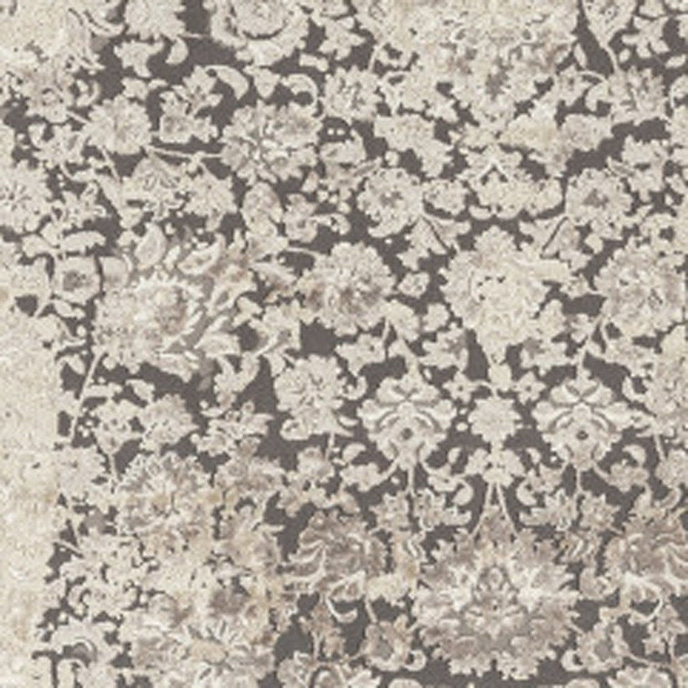 7' Gray Floral Runner Rug