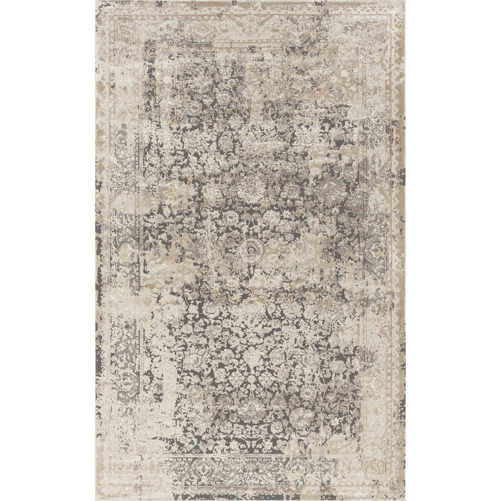 7' Gray Floral Runner Rug