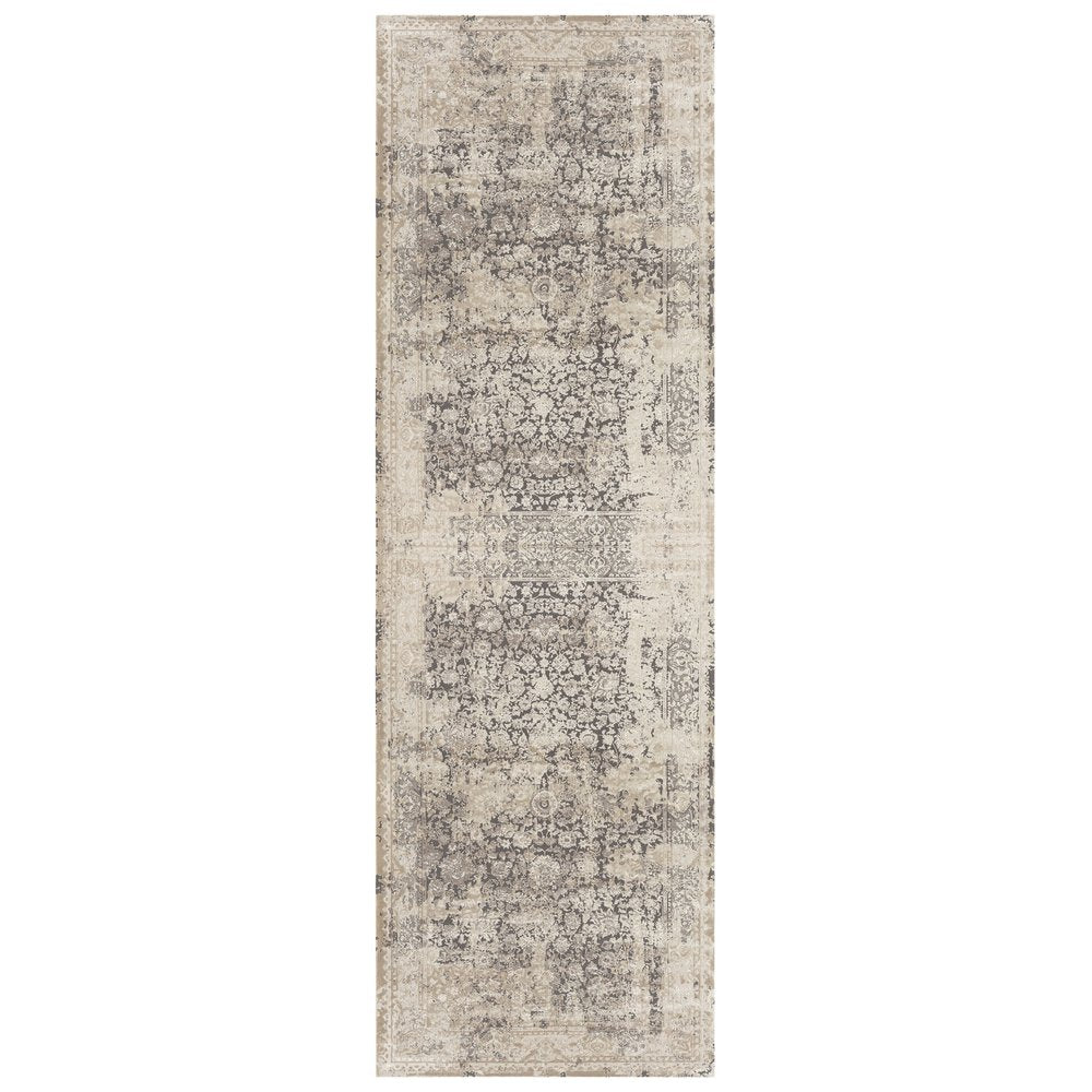 7' Gray Floral Runner Rug
