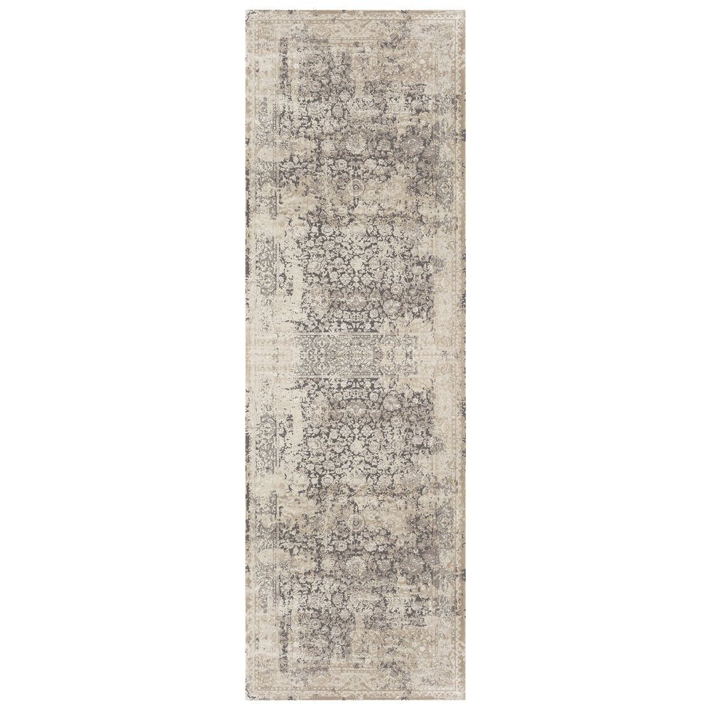 7' Gray Floral Runner Rug