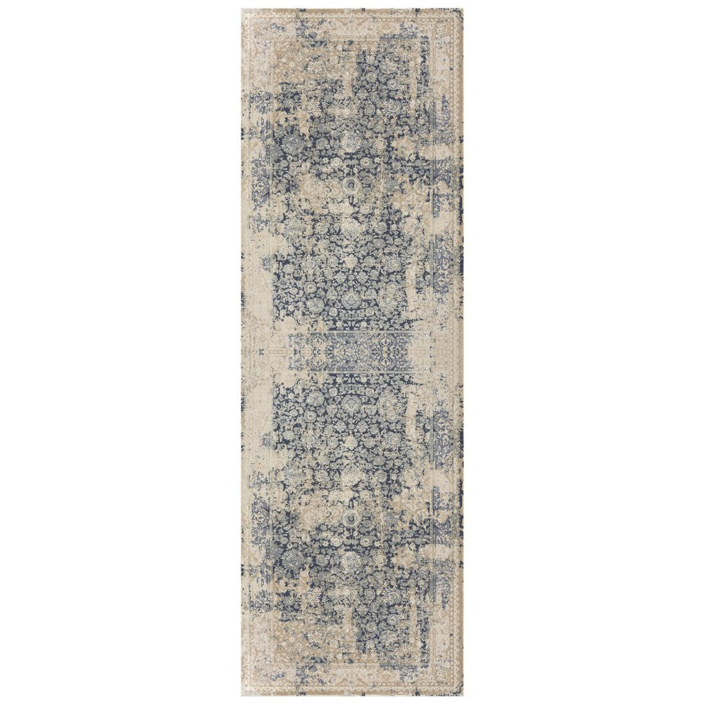 7' Gray Floral Runner Rug