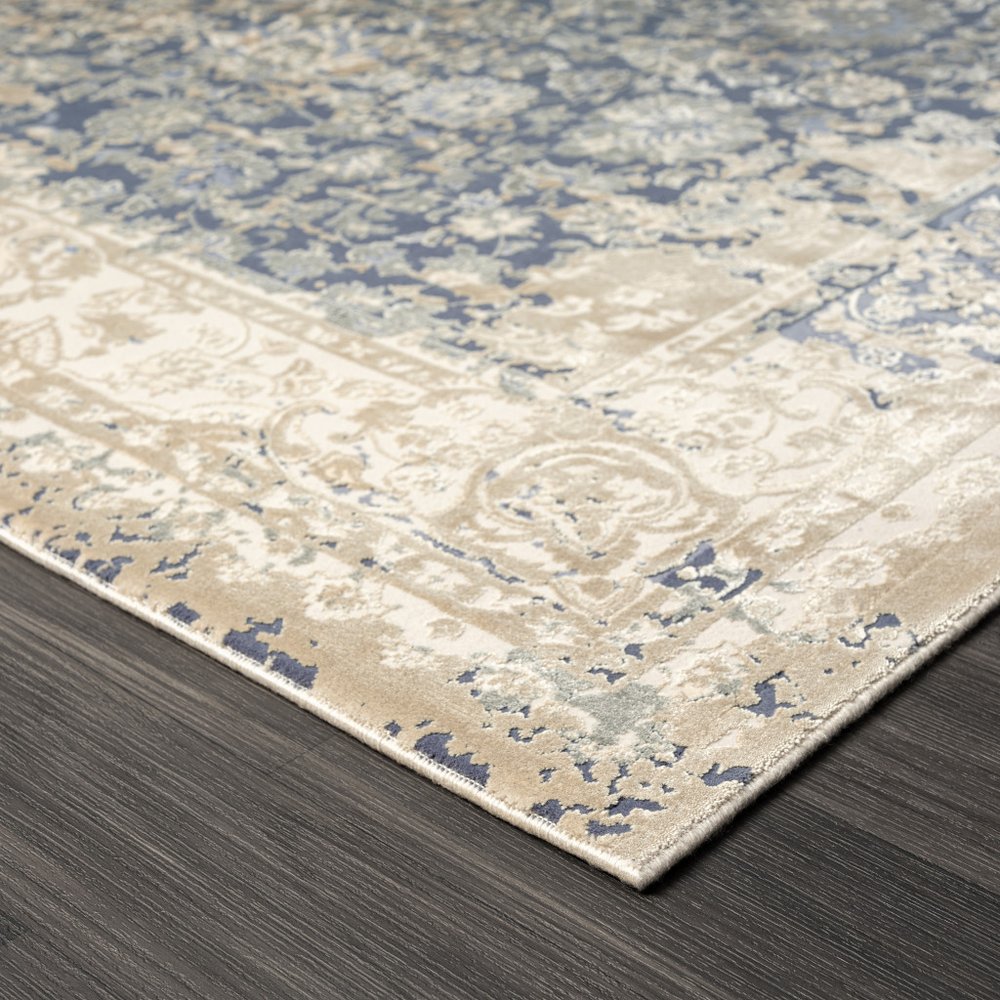 7' Gray Floral Runner Rug