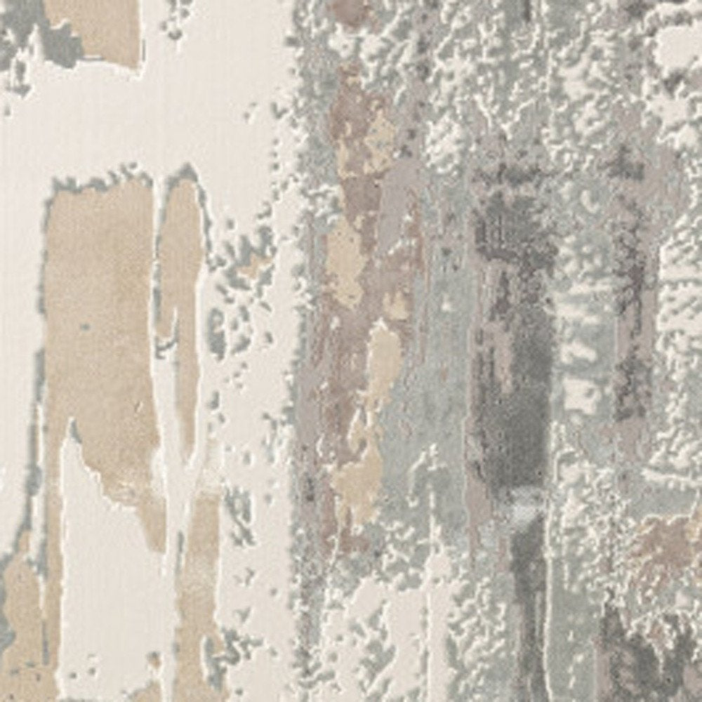 7' Blue And Beige Abstract Runner Rug