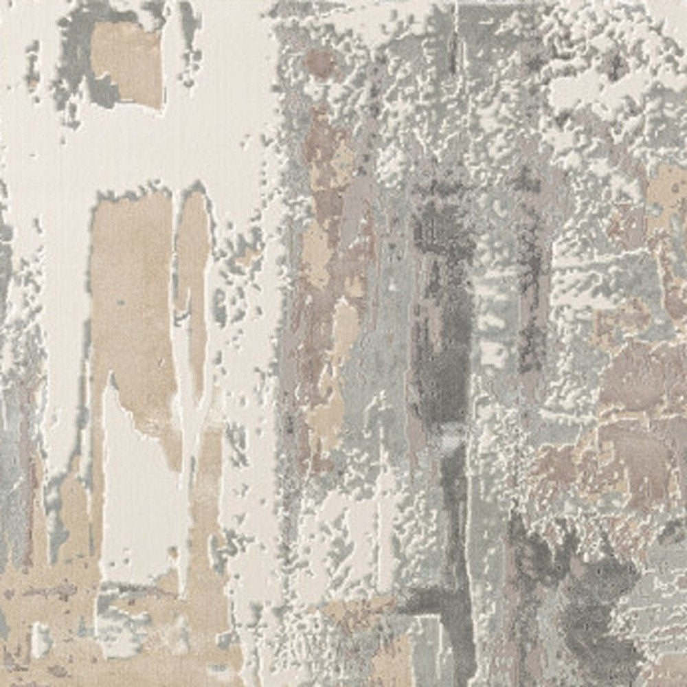 7' Blue And Beige Abstract Runner Rug