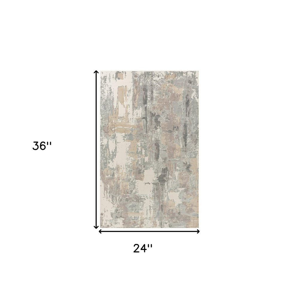 7' Blue And Beige Abstract Runner Rug