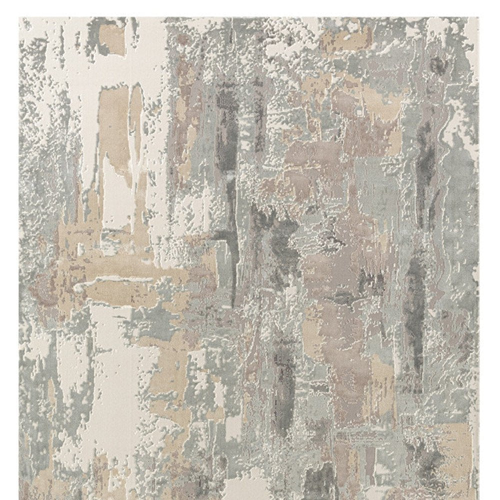 7' Blue And Beige Abstract Runner Rug