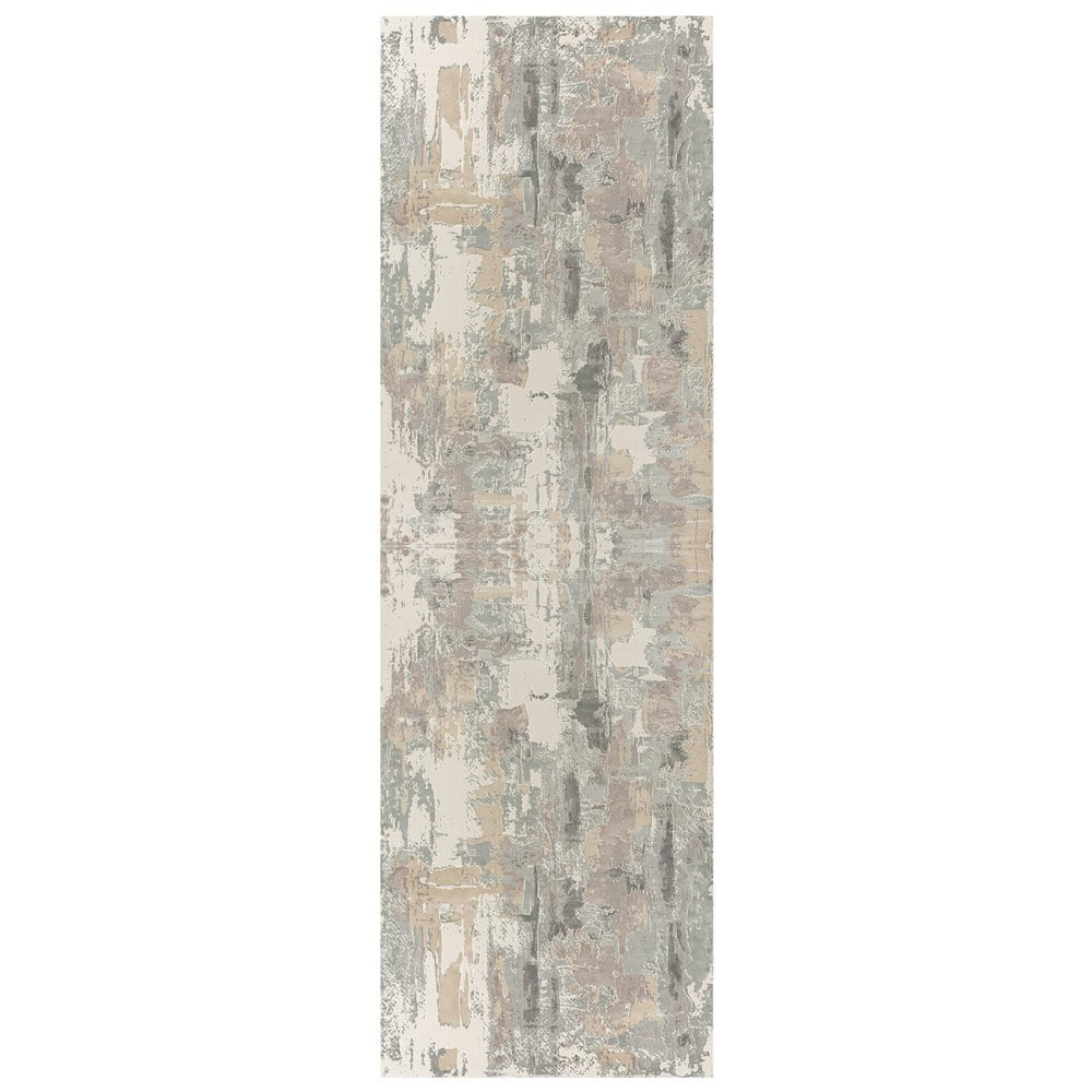 7' Blue And Beige Abstract Runner Rug