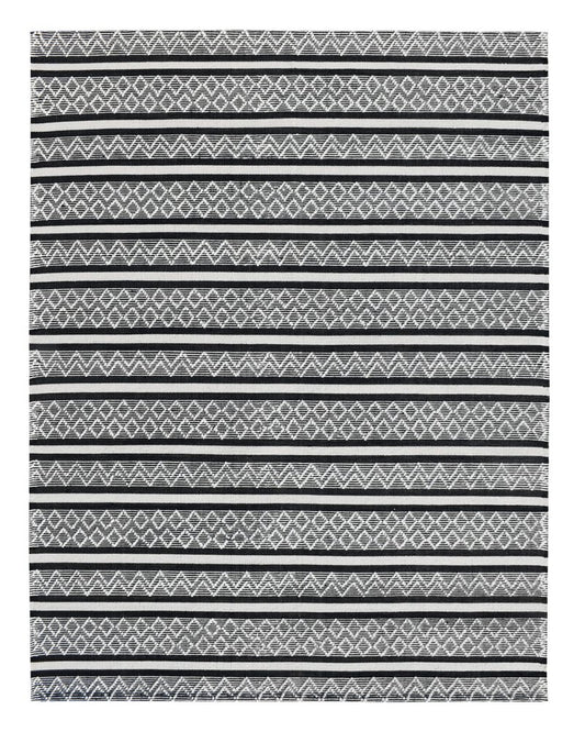 8' X 10' Black and White Wool Geometric Stripe Hand Loomed Area Rug