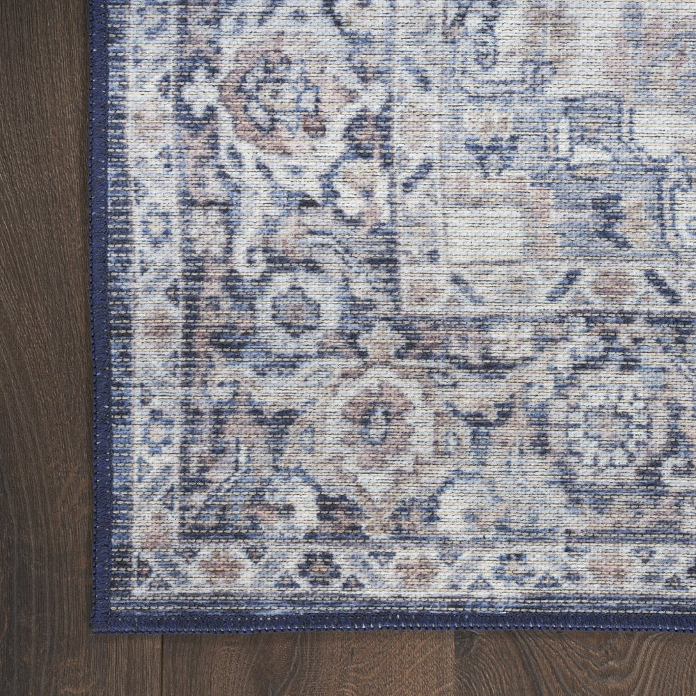4' X 6' Ivory And Blue Floral Distressed Area Rug