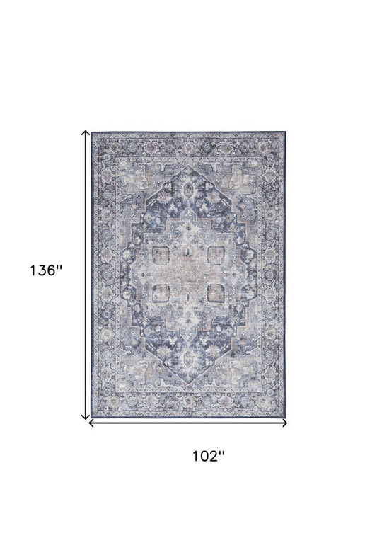 4' X 6' Ivory And Blue Floral Distressed Area Rug
