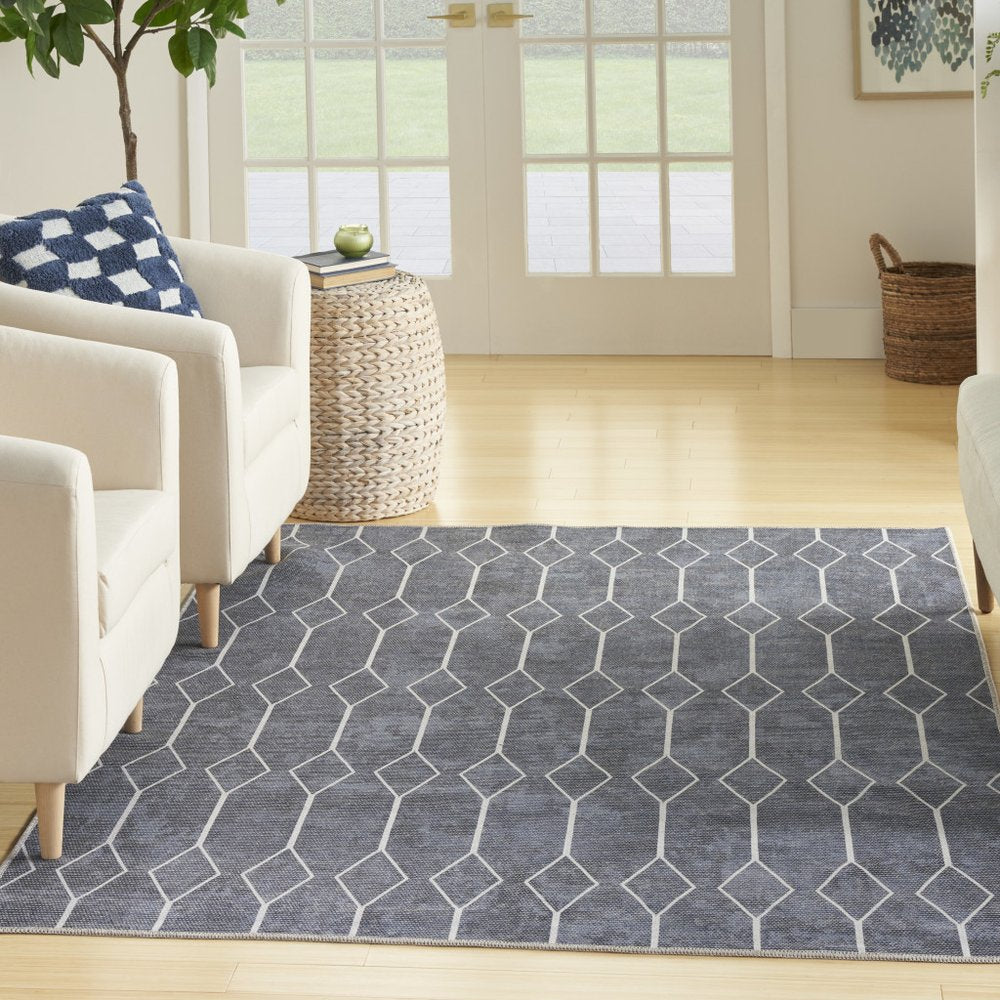 4' X 6' Blue And Ivory Geometric Area Rug