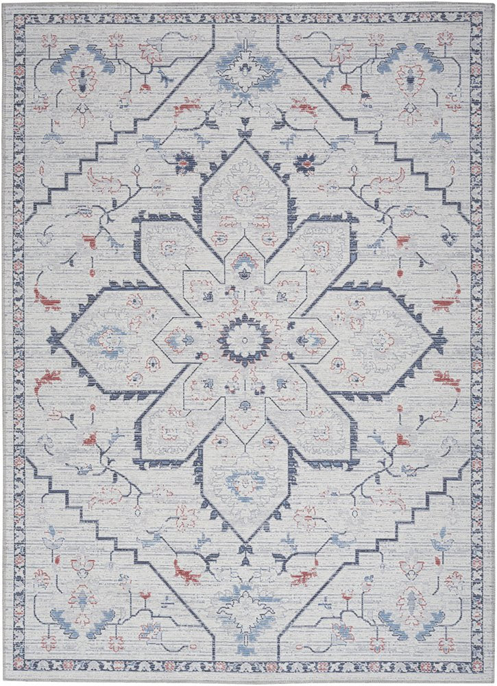 4' X 6' Ivory and Blue Floral Power Loom Area Rug