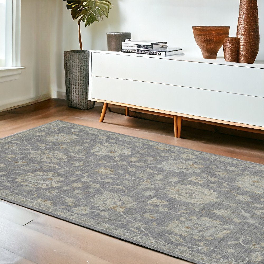 4' X 6' Gray And Charcoal Floral Area Rug