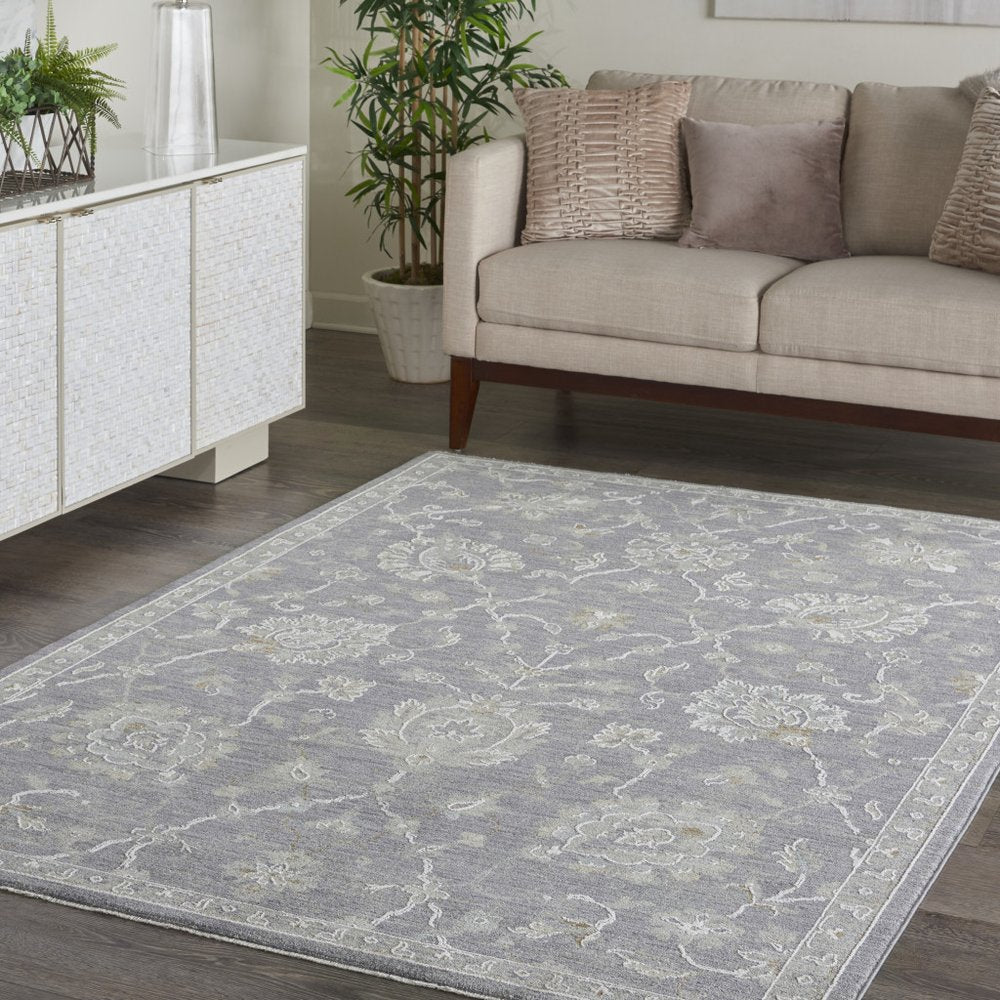 4' X 6' Gray And Charcoal Floral Area Rug
