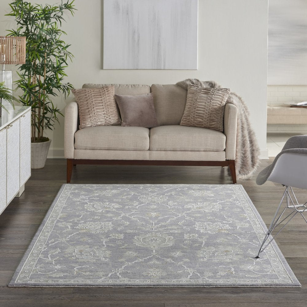4' X 6' Gray And Charcoal Floral Area Rug