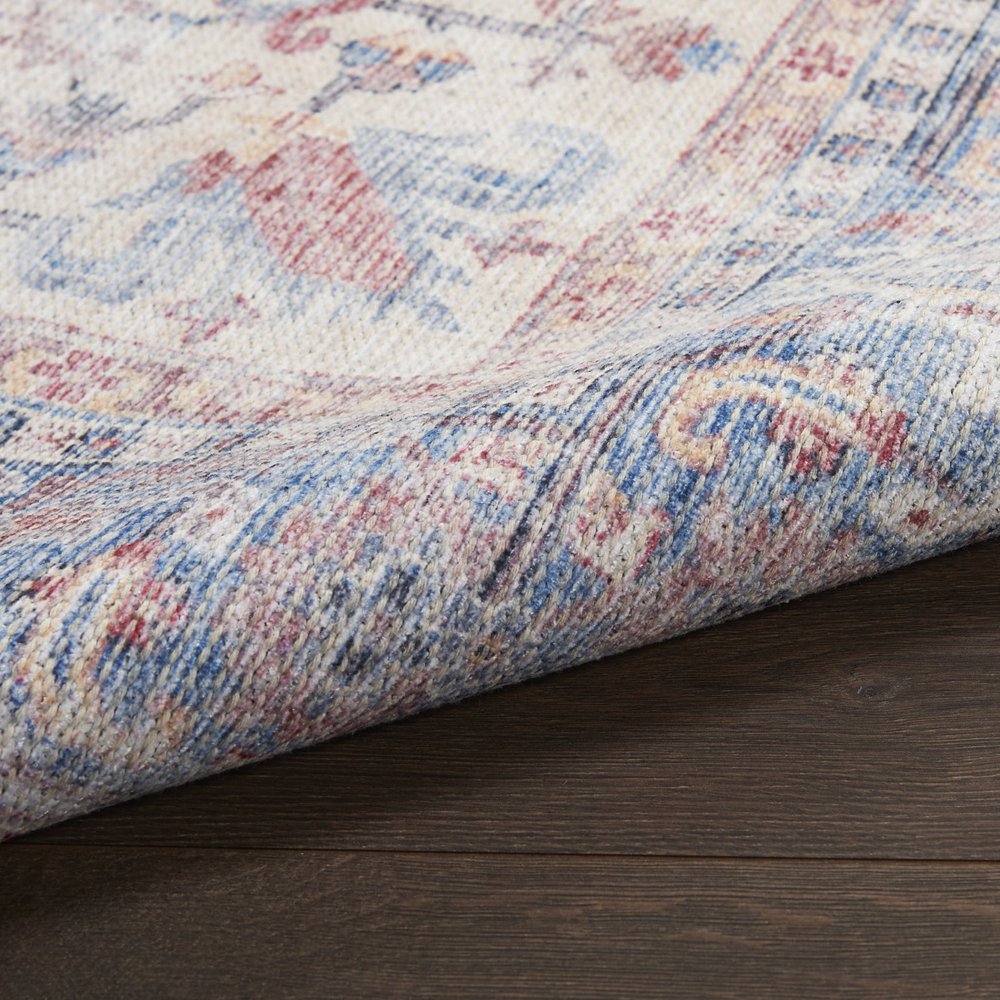 3' X 5' Blue Floral Power Loom Distressed Area Rug