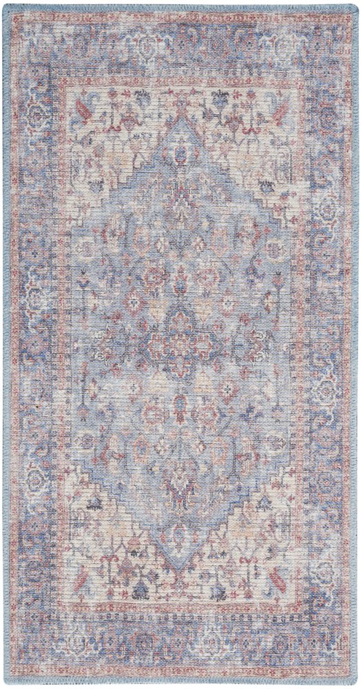 3' X 5' Blue Floral Power Loom Distressed Area Rug