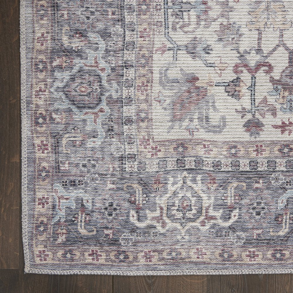 3' X 5' Blue and Beige Floral Power Loom Distressed Area Rug