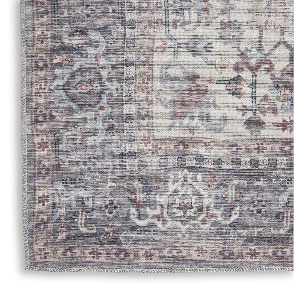 3' X 5' Blue and Beige Floral Power Loom Distressed Area Rug