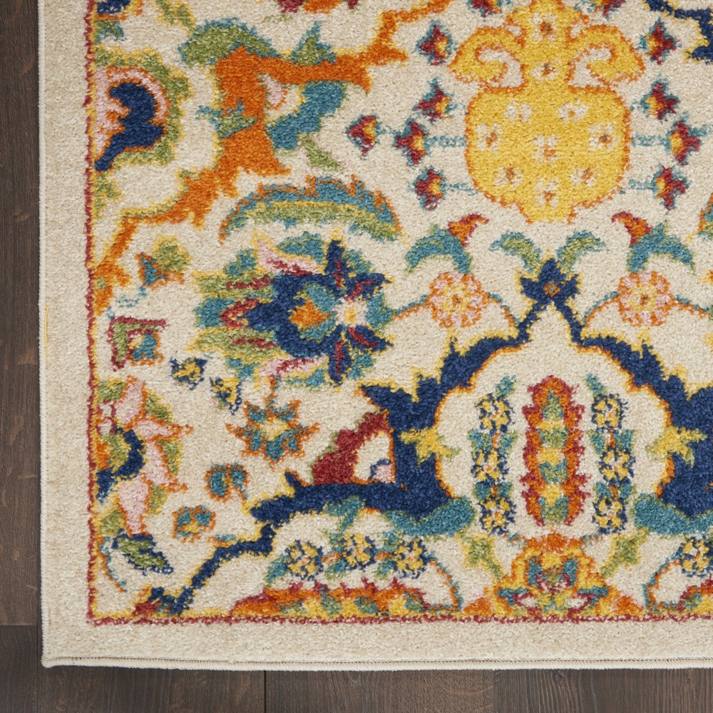 3' X 5' Beige and Blue Floral Power Loom Area Rug