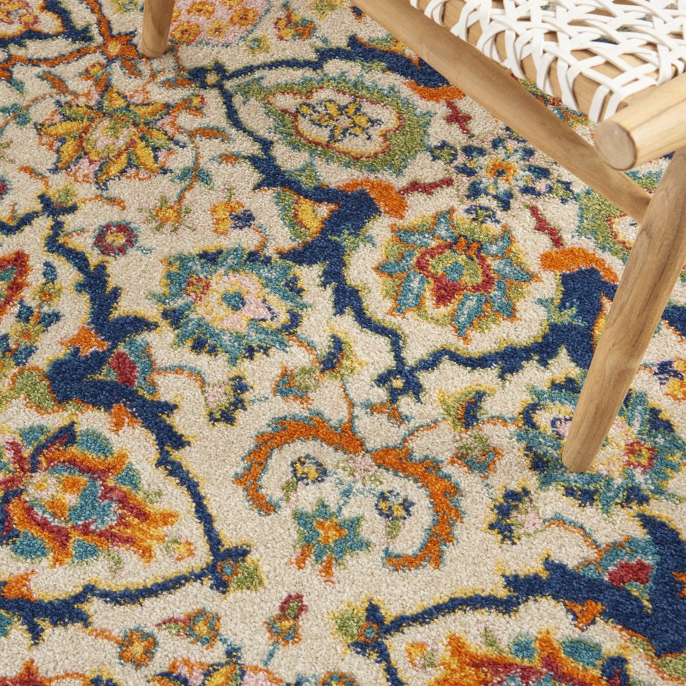 3' X 5' Beige and Blue Floral Power Loom Area Rug