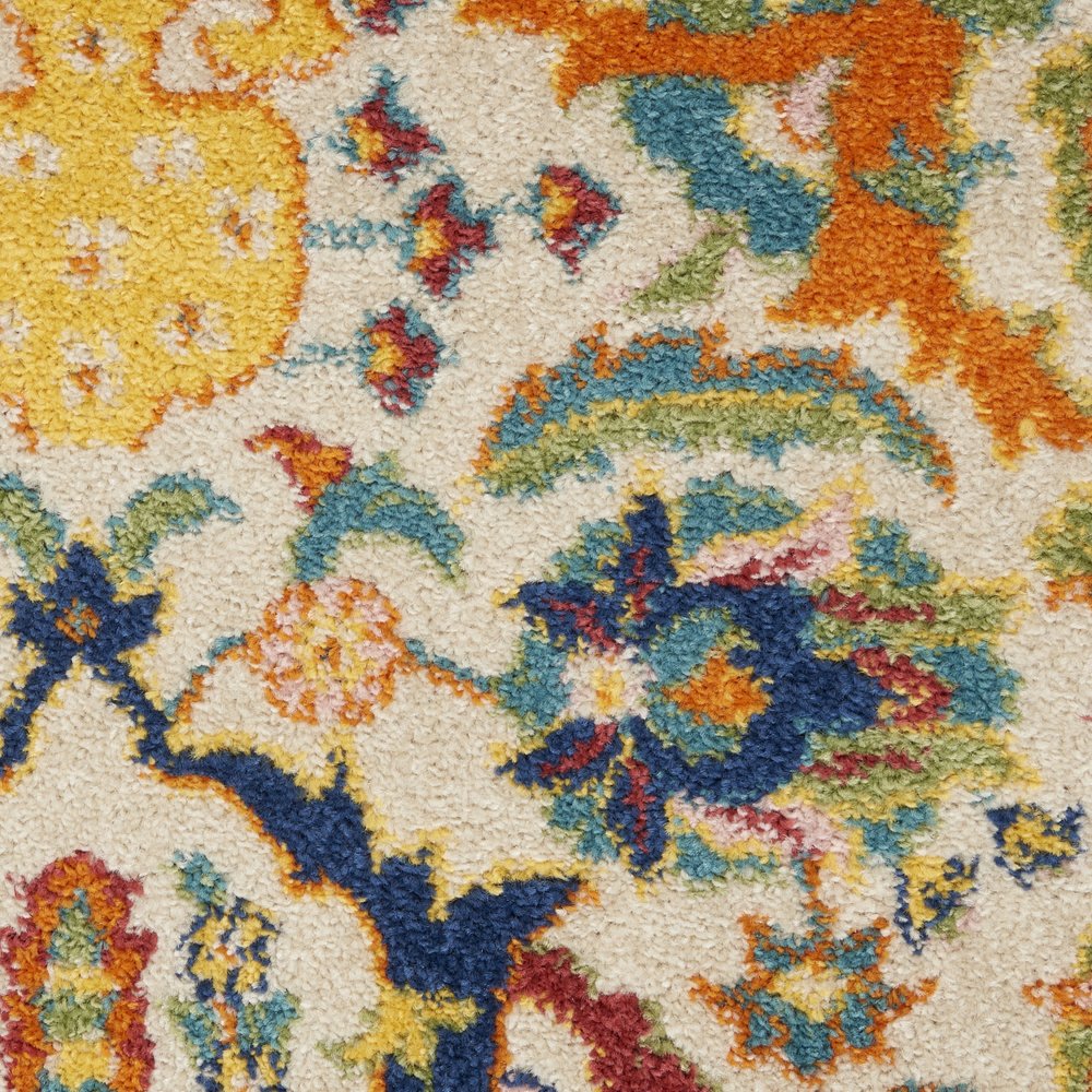 3' X 5' Beige and Blue Floral Power Loom Area Rug