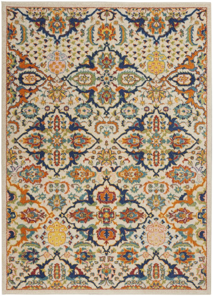 3' X 5' Beige and Blue Floral Power Loom Area Rug