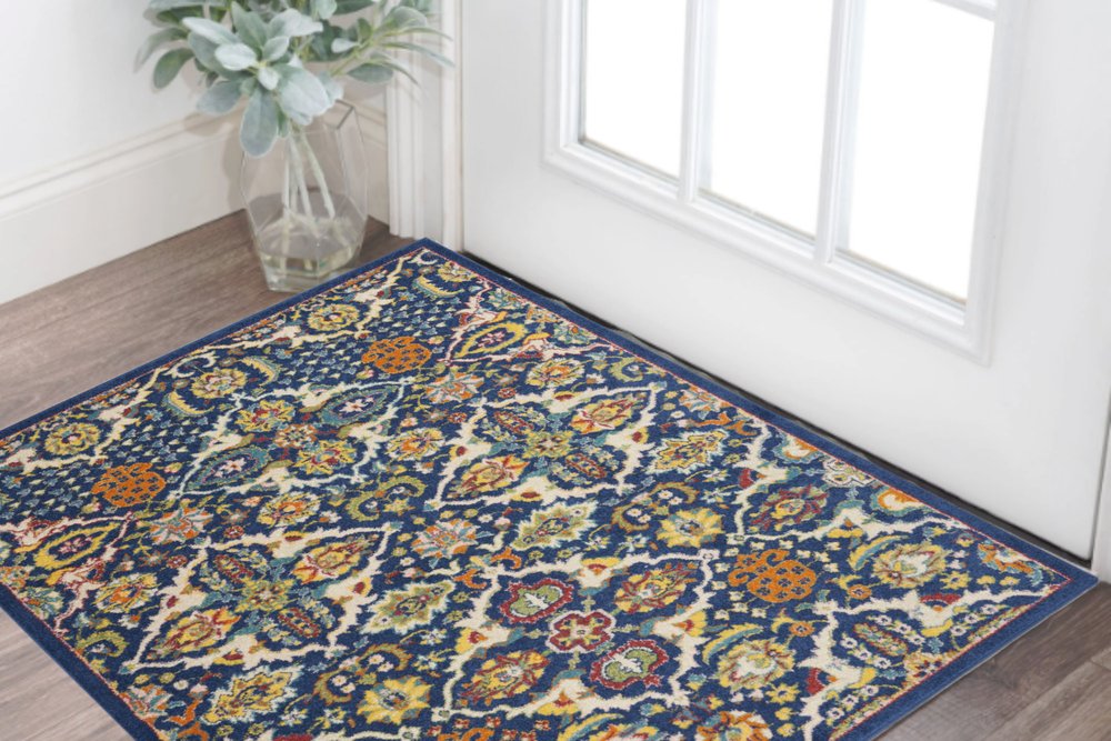 3' X 5' Blue and Beige Floral Power Loom Area Rug