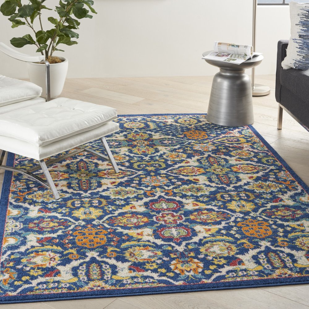 3' X 5' Blue and Beige Floral Power Loom Area Rug