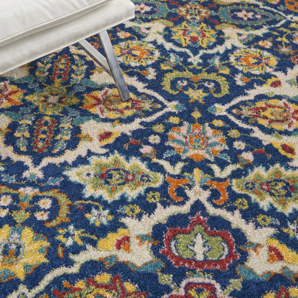 3' X 5' Blue and Beige Floral Power Loom Area Rug