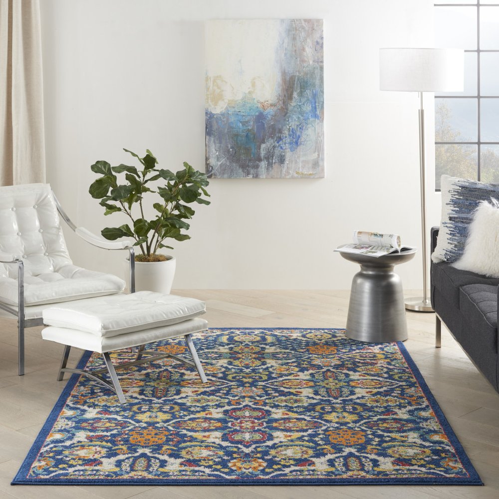 3' X 5' Blue and Beige Floral Power Loom Area Rug