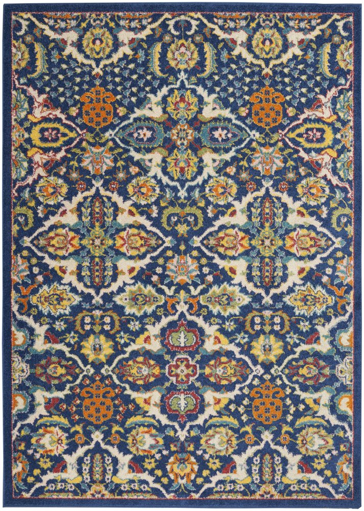 3' X 5' Blue and Beige Floral Power Loom Area Rug