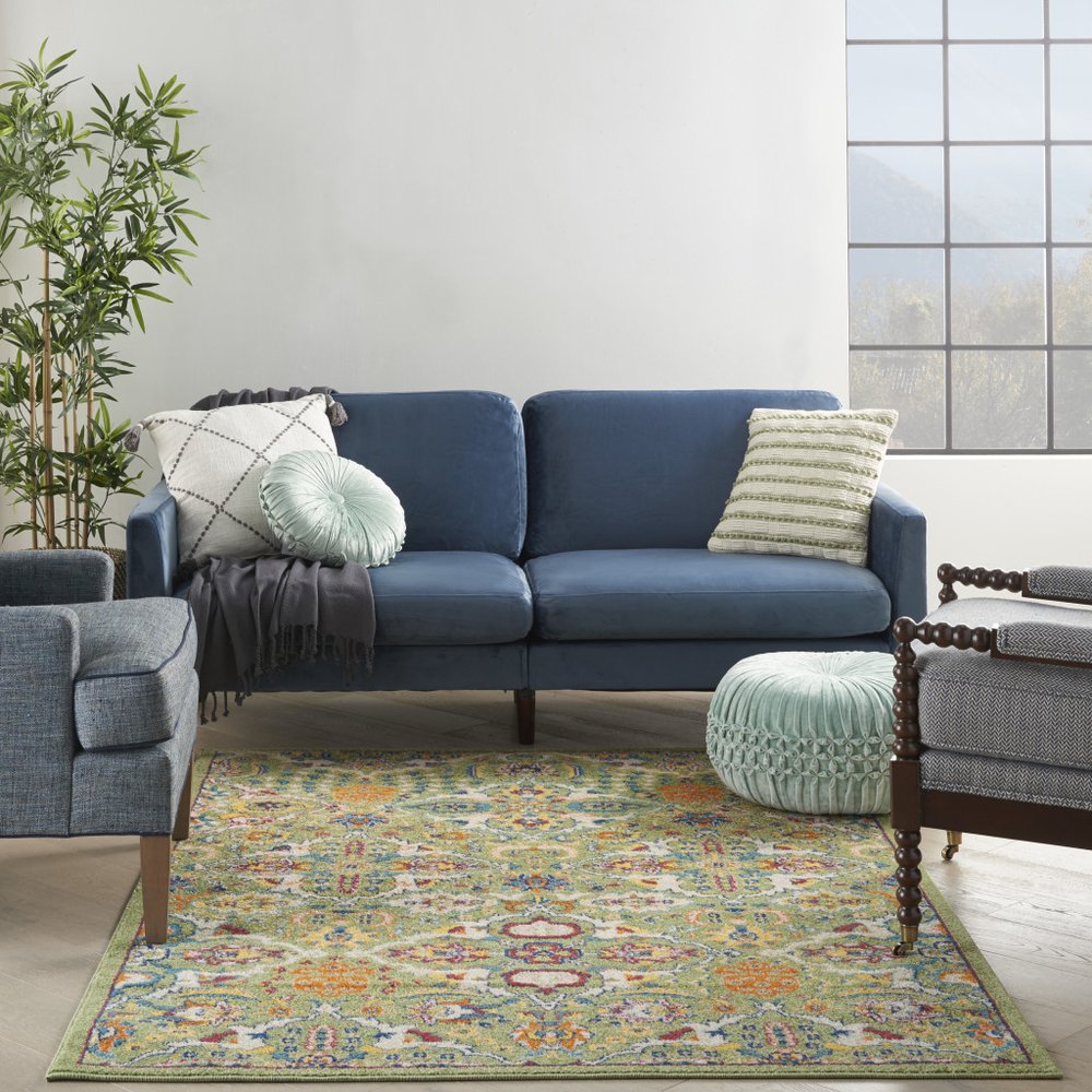 3' X 5' Green and Ivory Floral Power Loom Area Rug