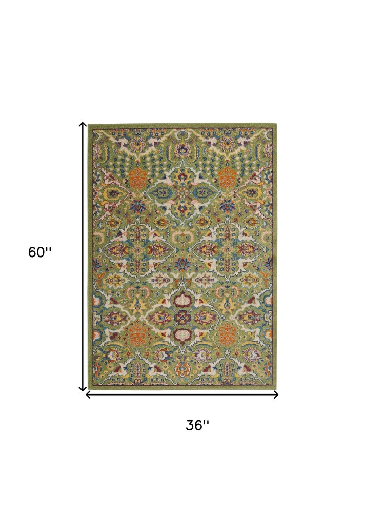 3' X 5' Green and Ivory Floral Power Loom Area Rug