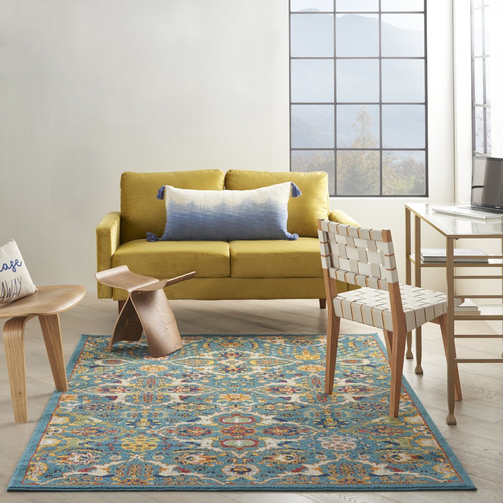 3' X 5' Blue and Ivory Floral Power Loom Area Rug