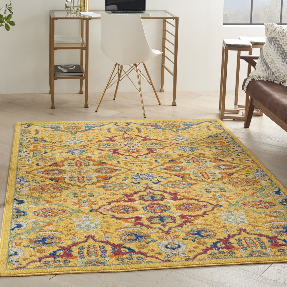 3' X 5' Yellow and Red Floral Power Loom Area Rug