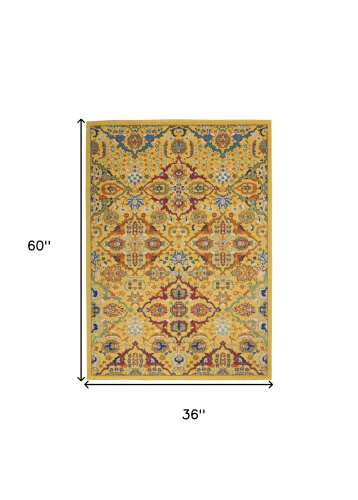 3' X 5' Yellow and Red Floral Power Loom Area Rug