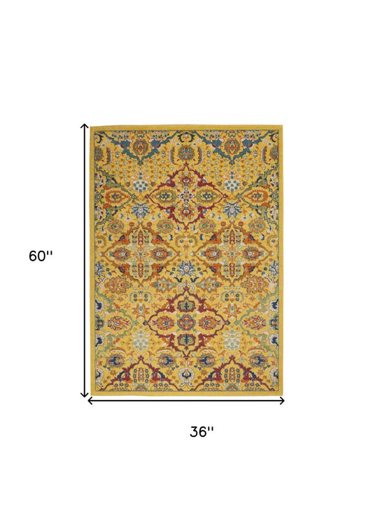 3' X 5' Yellow and Red Floral Power Loom Area Rug