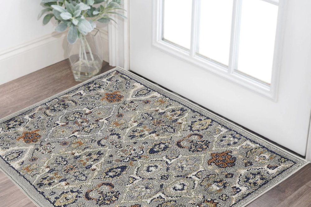 3' X 5' Gray and Ivory Floral Power Loom Area Rug