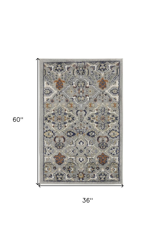 3' X 5' Gray and Ivory Floral Power Loom Area Rug
