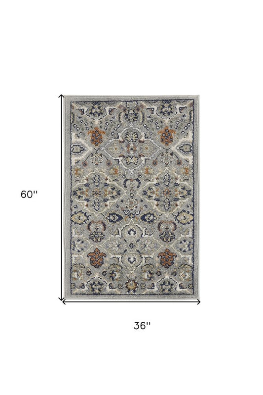 3' X 5' Gray and Ivory Floral Power Loom Area Rug