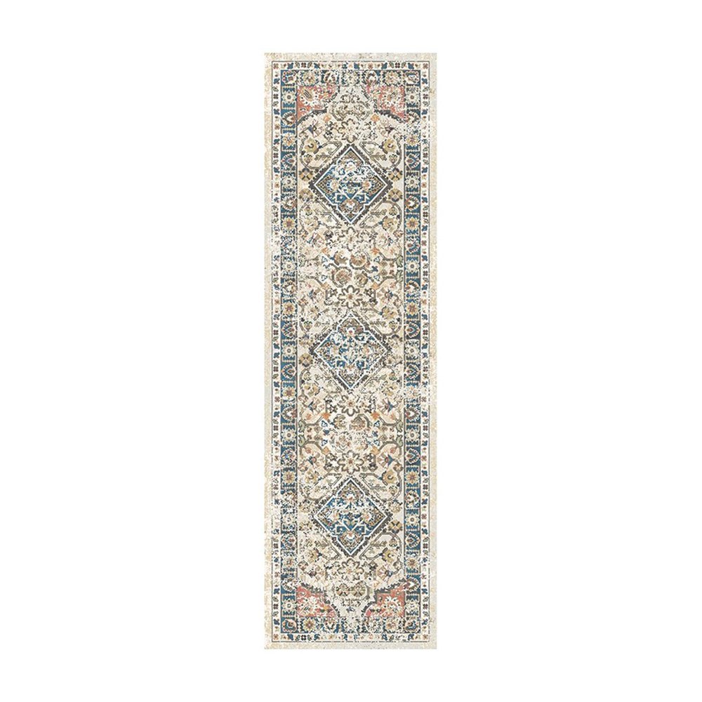8' Beige Oriental Distressed Runner Rug With Fringe