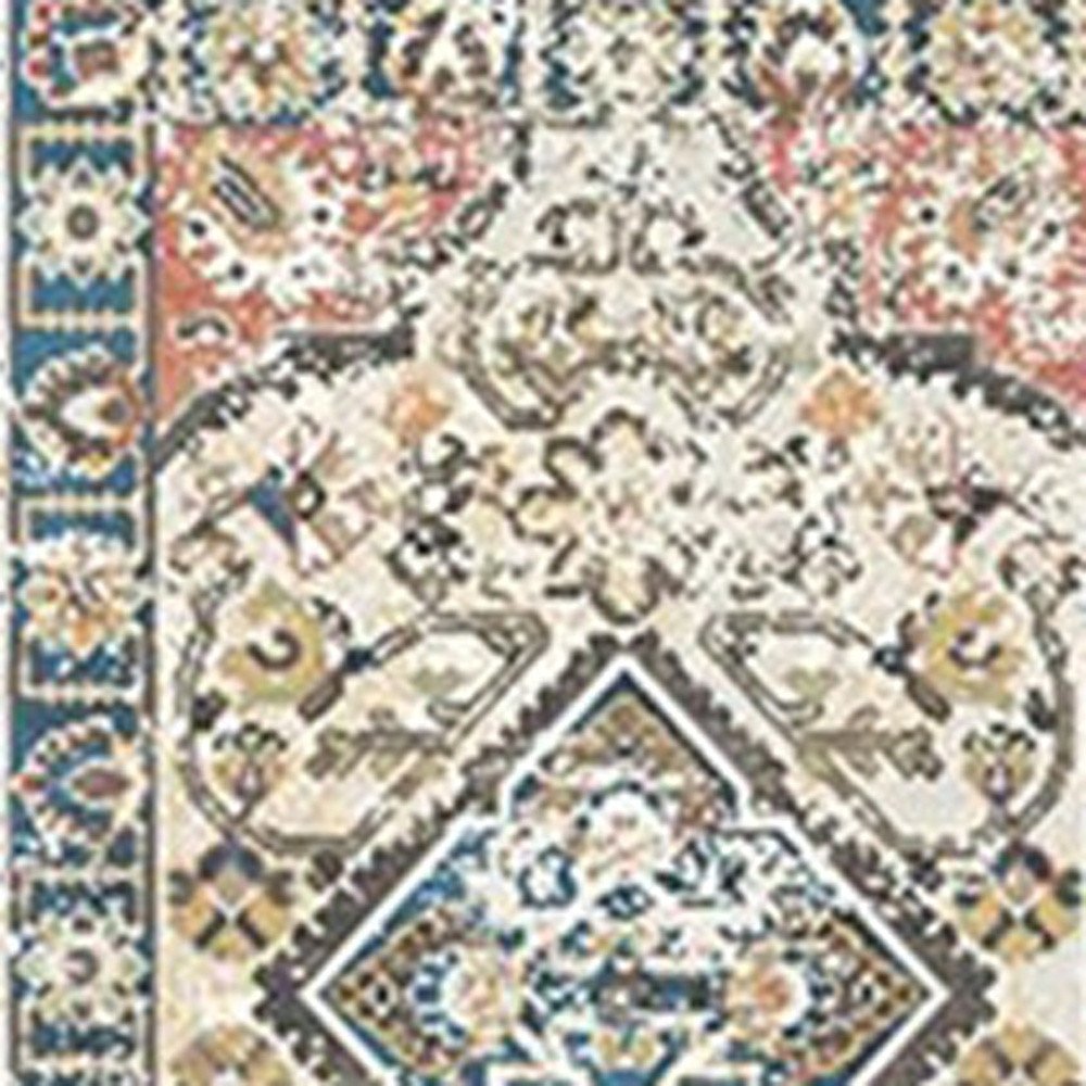 8' Beige Oriental Distressed Runner Rug With Fringe