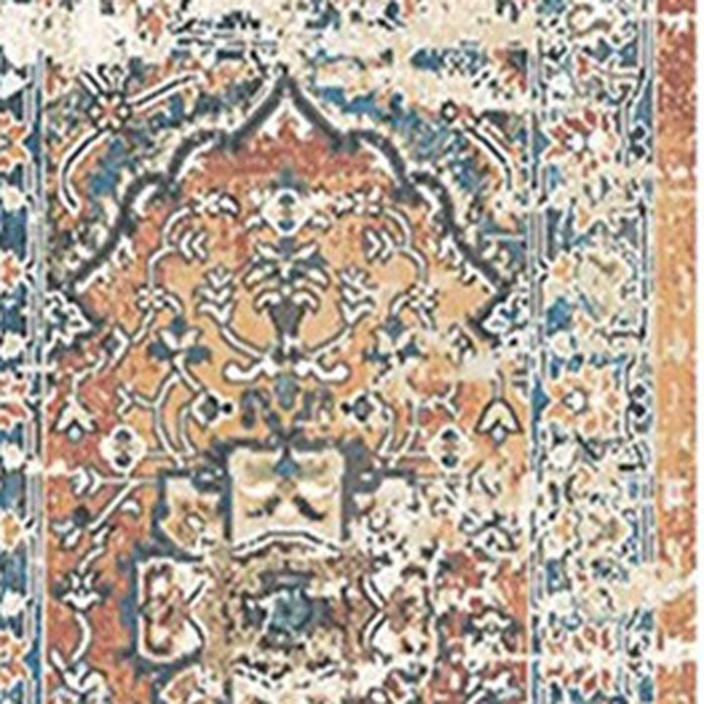 8' Rust Oriental Distressed Runner Rug With Fringe