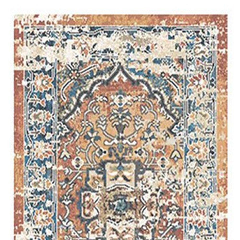 8' Rust Oriental Distressed Runner Rug With Fringe