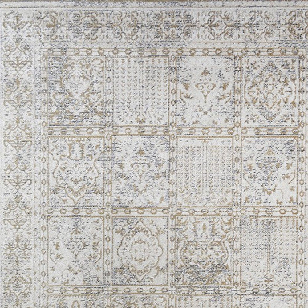 2' X 3' Ivory Oriental Distressed Area Rug With Fringe