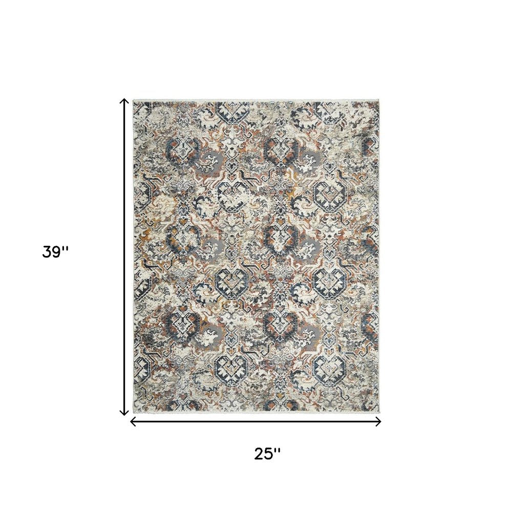 2' X 3' Rust Oriental Distressed Area Rug With Fringe